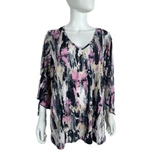 Sew in Love Oversized Angel Sleeve V-neck Blouse